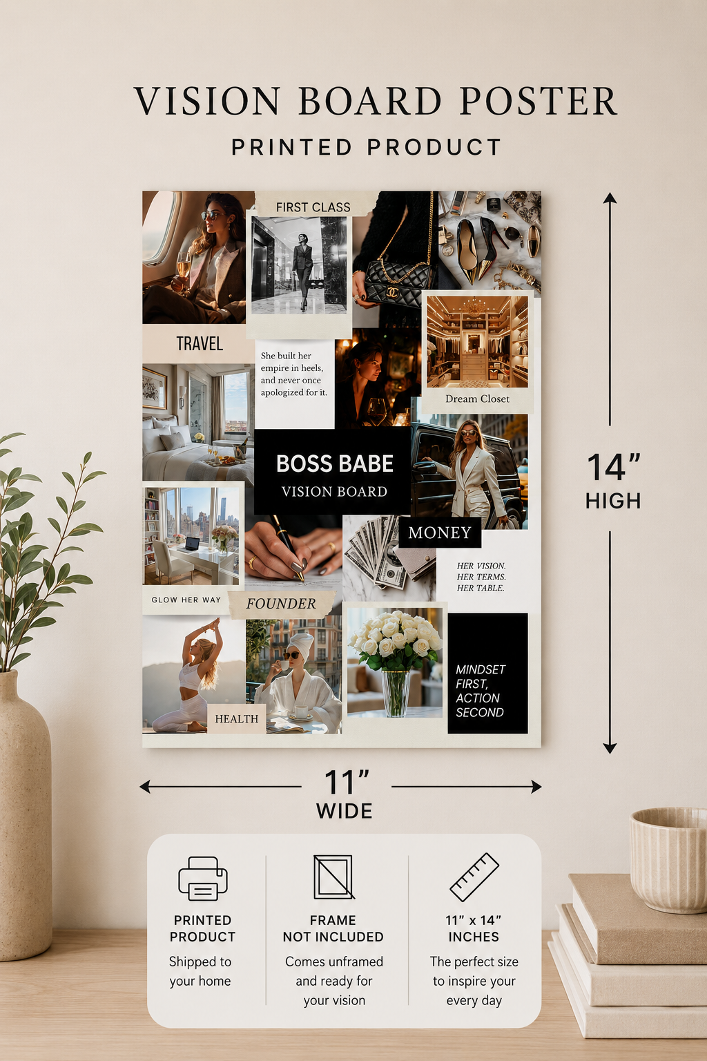 Boss Babe Vision Board Poster | Motivational Wall Art, Home Office Decor