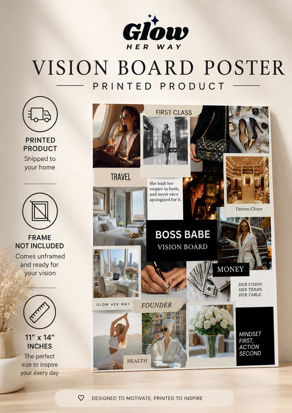 Boss Babe Vision Board Poster | Motivational Wall Art, Home Office Decor