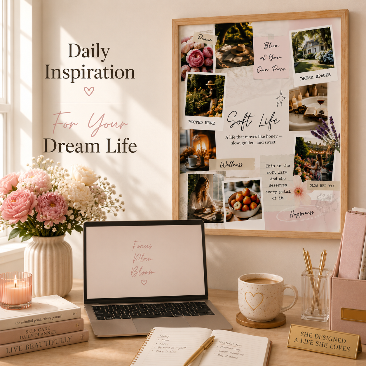 Soft Life Vision Board Print | Motivational Poster for Women